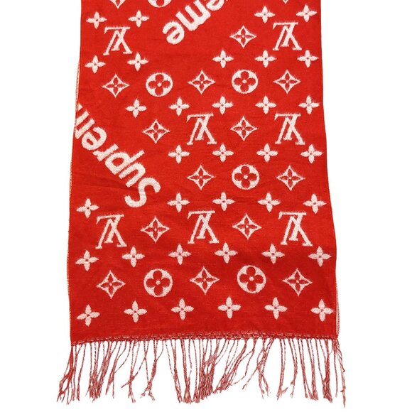Louis Vuitton LV Supreme Red & White Monogram Cashmere Scarf - Picture 5 of 10